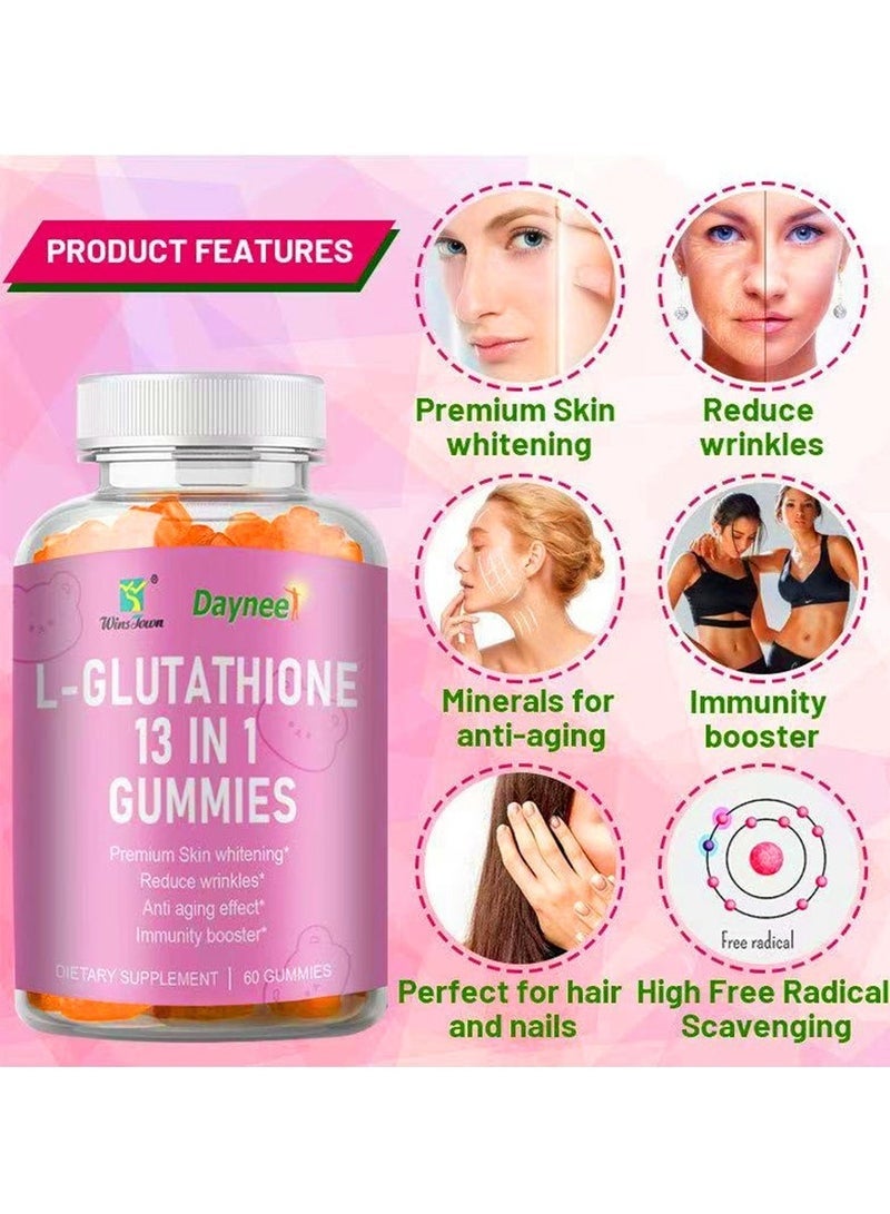 Best L-Glutathione 13 in 1 Gummies | Safe & Effective Skin Whitening & Brightening Gummies with Collagen | Anti-Aging Delicious Chewable Supplements for Skin Health - Image 2