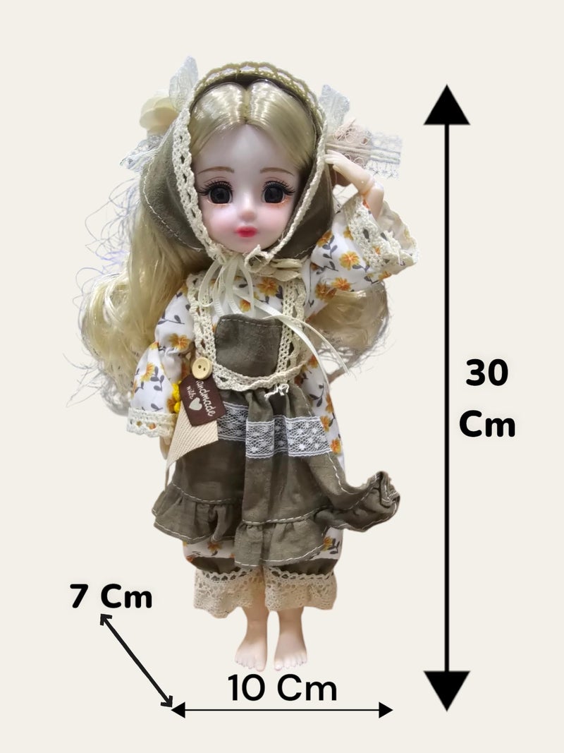 ADKD Premium Fashionable Doll with Movable Joints, Blonde Hair and Stylish Outfit Height 30 cm (Colour and Decorations May Vary) (Mehndi Green Multicolor) - Image 2