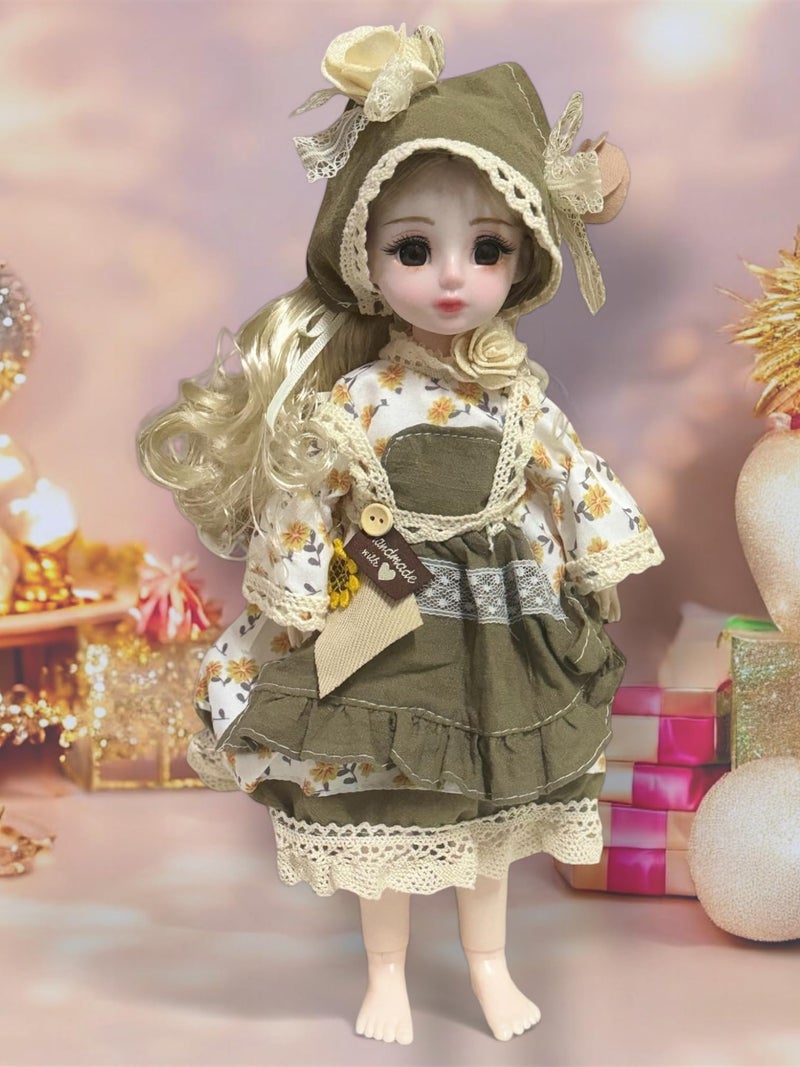 ADKD Premium Fashionable Doll with Movable Joints, Blonde Hair and Stylish Outfit Height 30 cm (Colour and Decorations May Vary) (Mehndi Green Multicolor) - Image 1