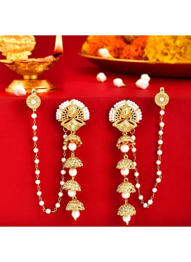 فويلا Aradhana Roshini Long Drop Jhumka With Ear Chain