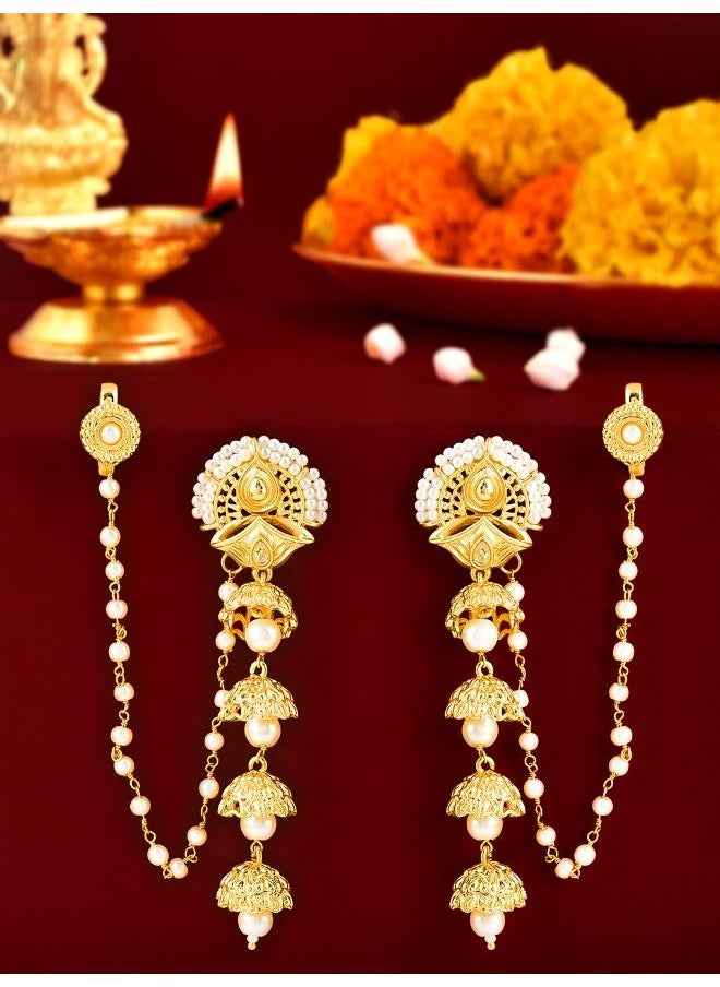 VOYLLA - Aradhana Roshini Long Drop Jhumka With Ear Chain - Image 1