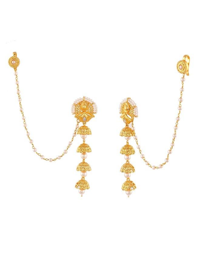 VOYLLA - Aradhana Roshini Long Drop Jhumka With Ear Chain - Image 1