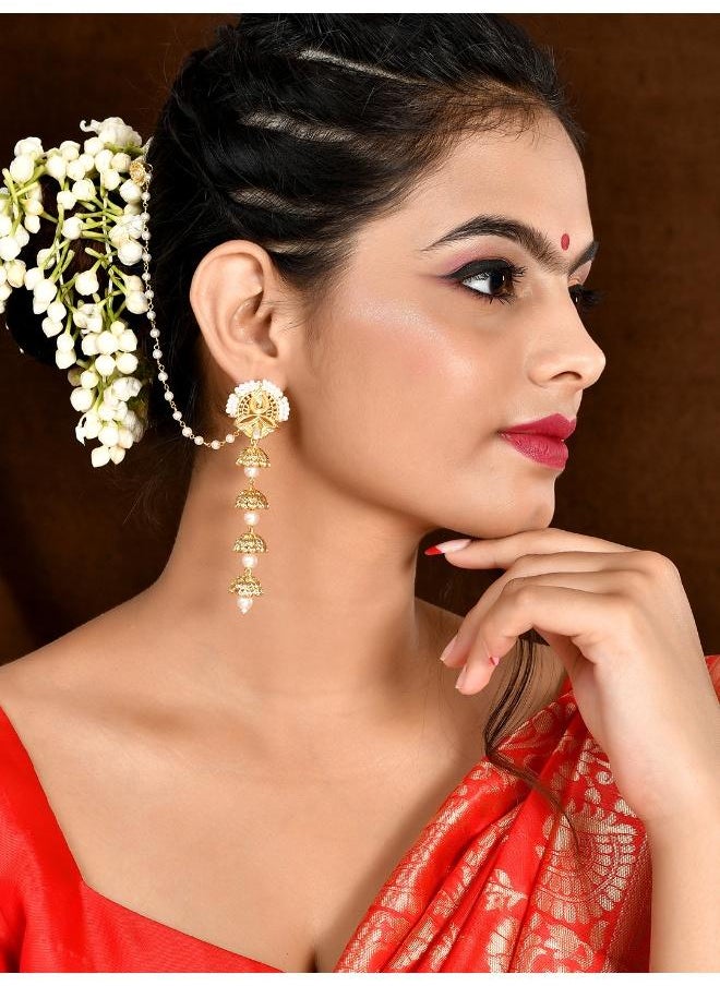 VOYLLA - Aradhana Roshini Long Drop Jhumka With Ear Chain - Image 1