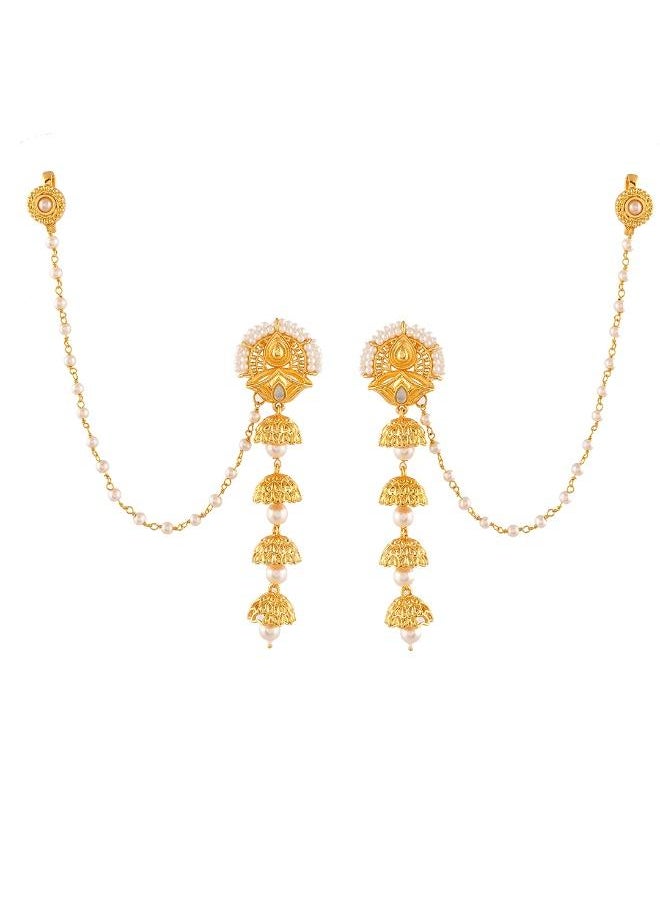 VOYLLA - Aradhana Roshini Long Drop Jhumka With Ear Chain - Image 1