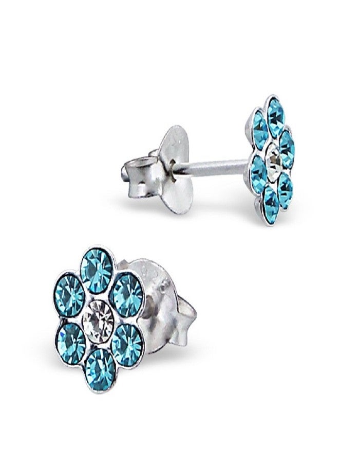 آيسروز أقراط أذن صغيرة من الفضة الإسترليني عيار 925 على شكل زهرة، لونها أزرق فاتح وأزرق مائي وشفاف، رقم الموديل 8472 - Image 1