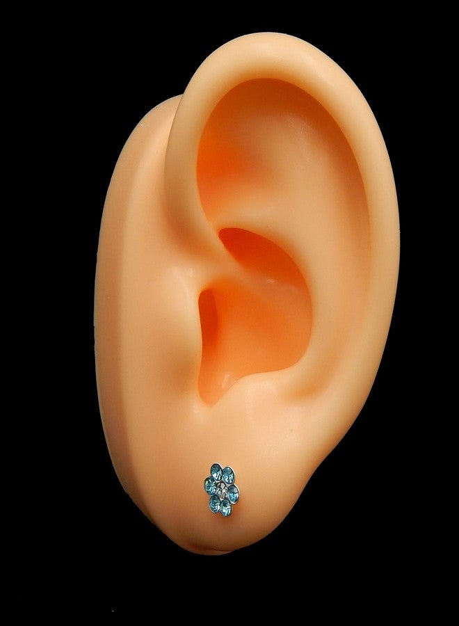 آيسروز أقراط أذن صغيرة من الفضة الإسترليني عيار 925 على شكل زهرة، لونها أزرق فاتح وأزرق مائي وشفاف، رقم الموديل 8472 - Image 3