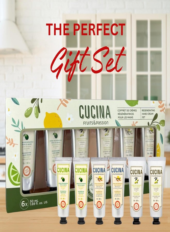 Cucina 6 Pack Regenerating Hand Cream Fruits & Passion Travel Size Set | Coriander Olive Tree | Lime Zest Cypress | Sea Salt Amalfi Lemon - Image 2