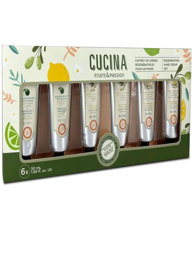 Cucina 6 Pack Regenerating Hand Cream Fruits & Passion Travel Size Set | Coriander Olive Tree | Lime Zest Cypress | Sea Salt Amalfi Lemon - Image 1