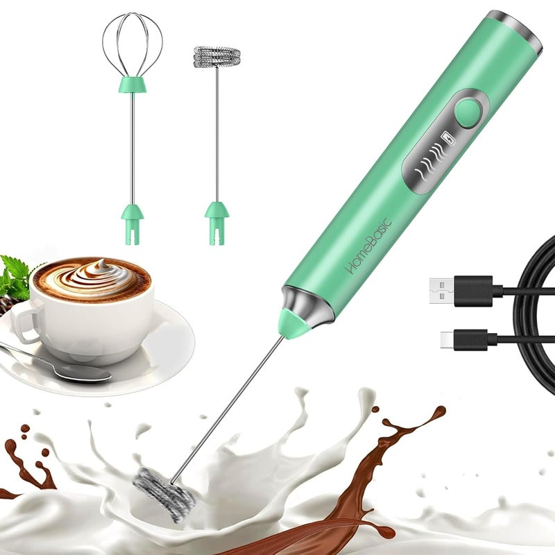 Home Basic خلاط حليب كهربائي بسرعة 3، صانع رغوة محمول مع بطارية قابلة للشحن USB-C بسعة 1200 مللي أمبير، خفاقات من الفولاذ المقاوم للصدأ 304، تشغيل صامت للقهوة، اللاتيه، الماتشا، البيض (أخضر) - Image 1