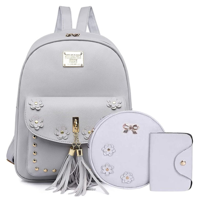 Floky Fashion Girls 3-PCS Fashion Cute Mini Leather Backpack sling & pouch set for Women - Image 1