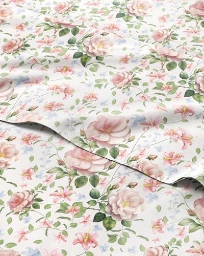 CGK Unlimited Floral Sheets Pink Floral Rose Bed Sheet Set 1 Flat 1 Fitted 2 Pillowcases wDeep Pockets Wrinkle Fade Free Boho Botanical Bedding UltraSoft Breathable and Cooling - Image 1