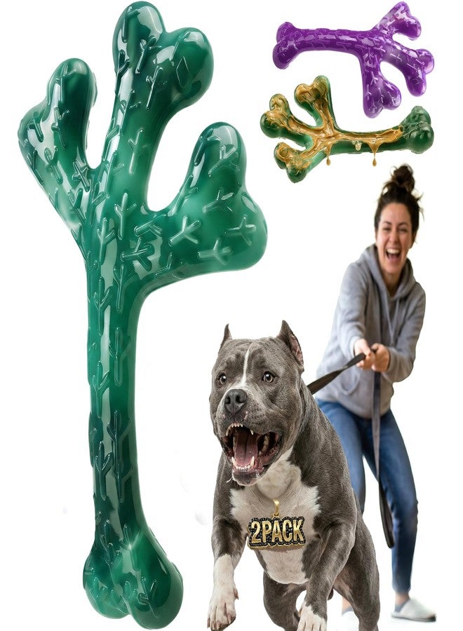Frienhund 2 Pack Indestructible Dog Chew Toys for Aggressive Chewers - Textured Cactus with Grooves for Peanut Butter & Yogurt, Beef Nylon Bones for Large Dogs 20-90 lbs, Easy Chew & Long Lasting - Image 1