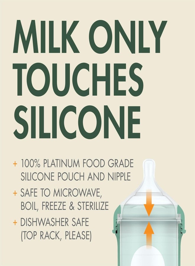 BOON زجاجات بون نورش - زجاجات سيليكون للأطفال تساعد في تخفيف أعراض المغص - آمنة للطعام من السيليكون بلاتينيوم - تدفق متوسط - أخضر مرقط - 8 أونصات - Image 4