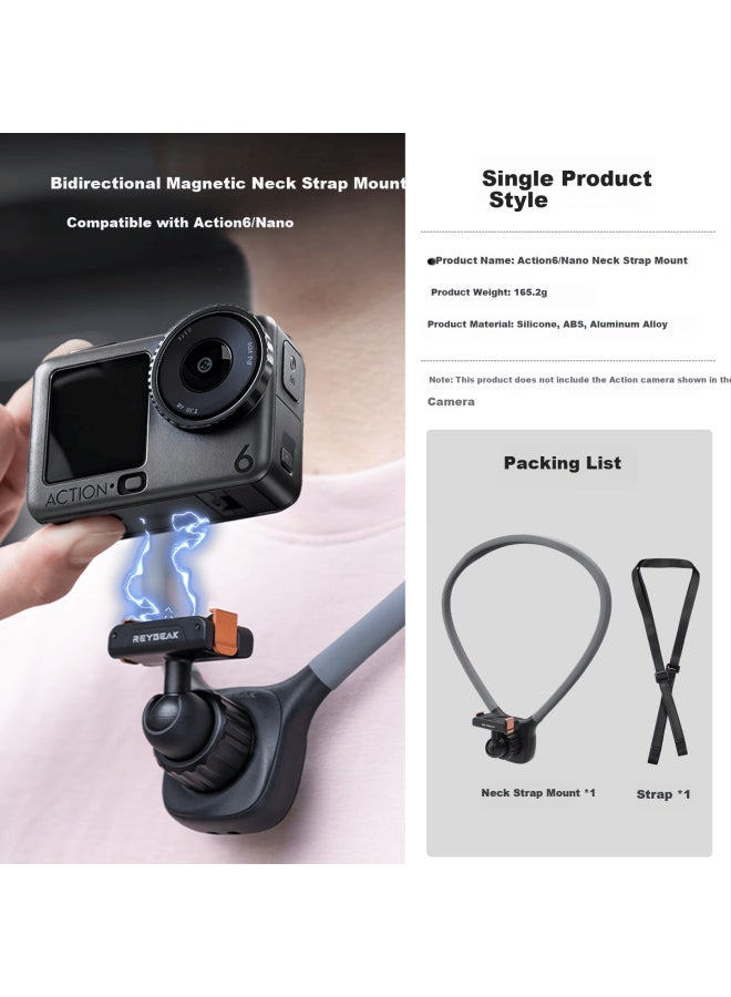 Reygeak Dji Action 6 Neck Strap Magnetic Integrated Sports Camera Nano Mount First-person View Chest Mount Accessory - Image 2
