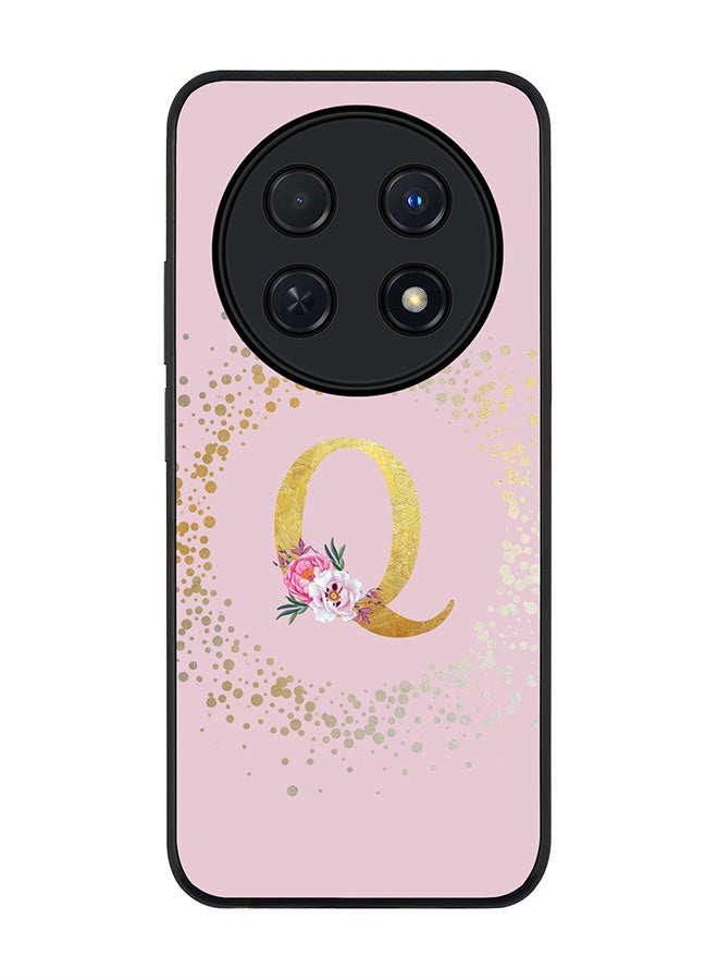 Stylizedd Rugged Black edge case for Huawei nova 12i 4G, Slim fit Flexible Thin Cover - Custom Monogram Initial Letter Floral Pattern Alphabet - Q  (Pink )  - Image 1