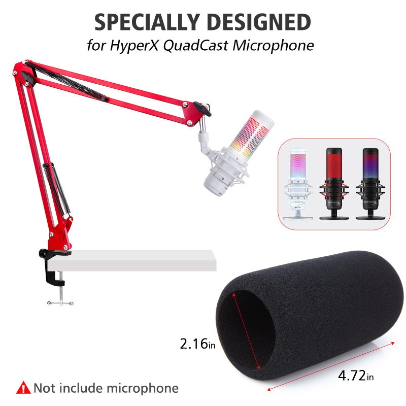 SUNMON HyperX QuadCast Boom Arm - Upgraded Red Boom Arm with Windscreen, Sound Insulation and Noise Reduction, HyperX QuadCast Microphone Arm with 3/8" to 5/8" Adapter - Image 2