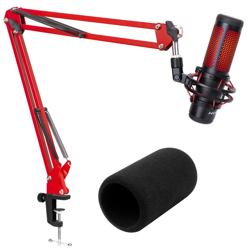 SUNMON HyperX QuadCast Boom Arm - Upgraded Red Boom Arm with Windscreen, Sound Insulation and Noise Reduction, HyperX QuadCast Microphone Arm with 3/8" to 5/8" Adapter - Image 1