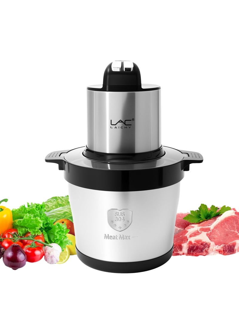 لاك لايش معالجات طعام سعة كبيرة 8 لتر ، مفرمة لحم كهربائية 1500 وات ، مفرمة خضروات مع وعاء من الفولاذ المقاوم للصدأ ، 3 سرعات ، 4 شفرات ثنائية المستوى وملعقة للحوم والبصل والخضروات والفواكه - Image 1