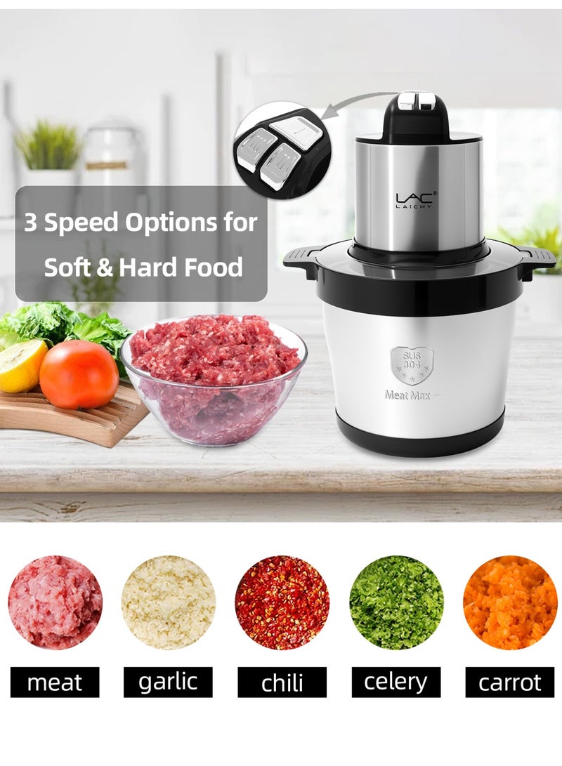 لاك لايش معالجات طعام سعة كبيرة 8 لتر ، مفرمة لحم كهربائية 1500 وات ، مفرمة خضروات مع وعاء من الفولاذ المقاوم للصدأ ، 3 سرعات ، 4 شفرات ثنائية المستوى وملعقة للحوم والبصل والخضروات والفواكه - Image 3