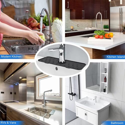 V2H Silicone Faucet Mat for Kitchen Sink, Splash Guard Faucet Water Catcher Mat Drip Protector for Kitchen and Bathroom,for Home, Offices, Restaurants, Cafe (Black,Set of 1) - Image 3