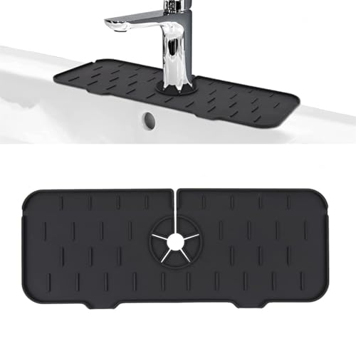 V2H Silicone Faucet Mat for Kitchen Sink, Splash Guard Faucet Water Catcher Mat Drip Protector for Kitchen and Bathroom,for Home, Offices, Restaurants, Cafe (Black,Set of 1) - Image 1