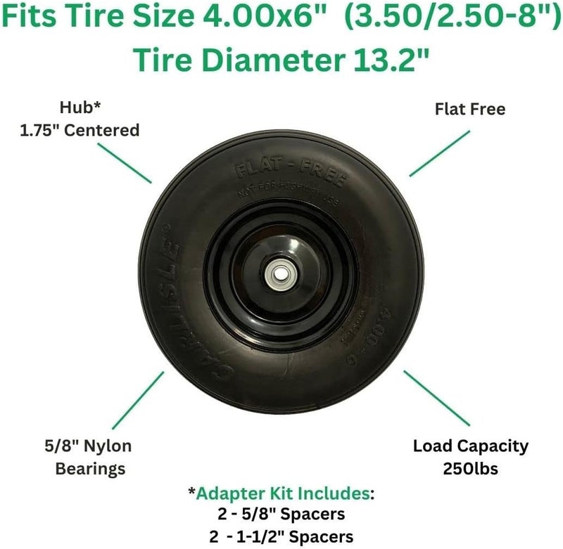 Marathon مجموعة عجلات بلا فلات 4006 سهلة التركيب لعربة اليد السكنية باللون الأسود - Image 3