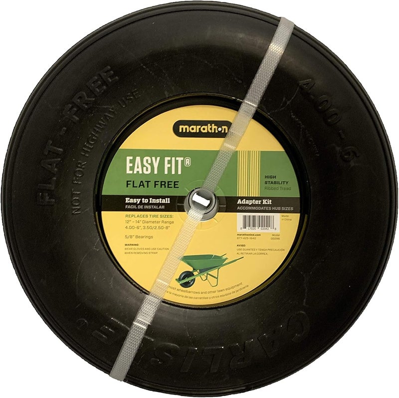 Marathon مجموعة عجلات بلا فلات 4006 سهلة التركيب لعربة اليد السكنية باللون الأسود - Image 4