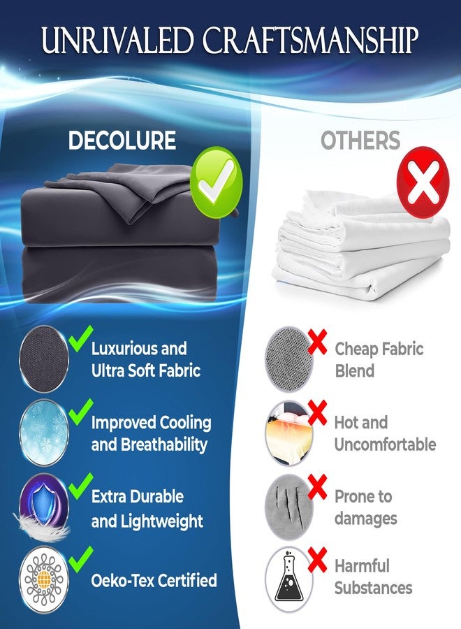 DECOLURE طقم ملاءات تبريد ديكورور كوين 4 قطع - ملاءات سرير فاخرة وناعمة للغاية مقاس كوين للتبريد لمن يعانون من الحرارة أثناء النوم - طقم ملاءات سرير كوين مريح من ألياف الخيزران الدقيقة (لون جرافيت) - Image 5