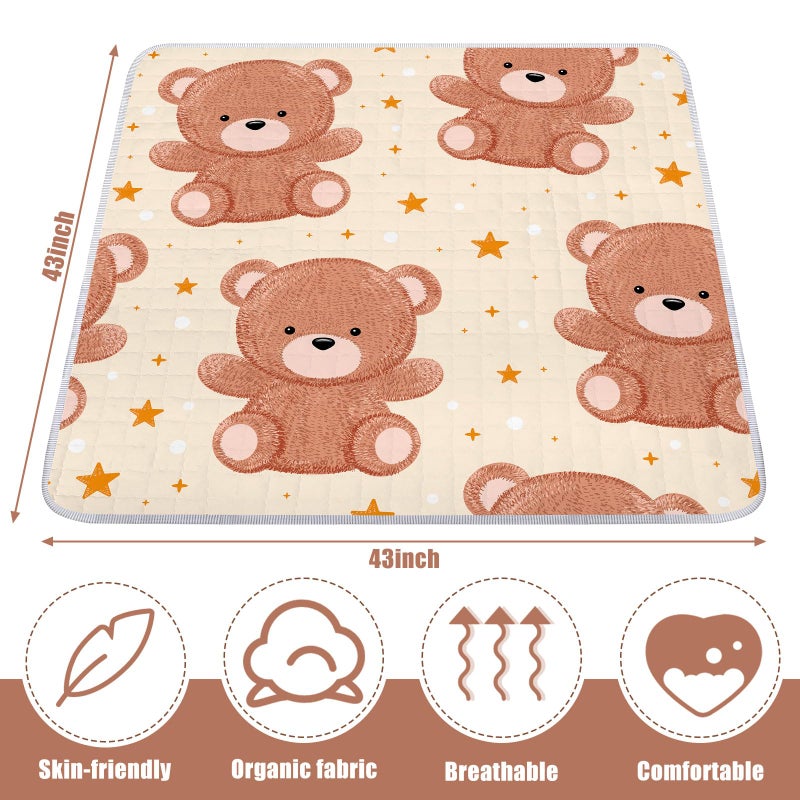 Funtery 43 x 43 Inch Boho Baby Play Mat Portable Crawling Washable Foldable Tummy Time Non Slip Baby Floor Large Playpen Mat for Infants Toddlers Floor Playpen Activity(Bear) - Image 3