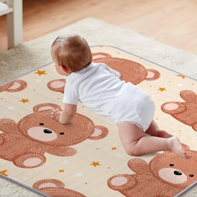Funtery 43 x 43 Inch Boho Baby Play Mat Portable Crawling Washable Foldable Tummy Time Non Slip Baby Floor Large Playpen Mat for Infants Toddlers Floor Playpen Activity(Bear) - Image 5