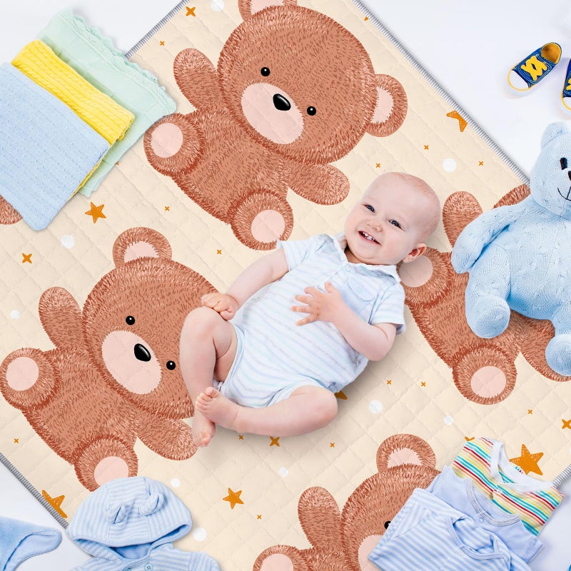 Funtery 43 x 43 Inch Boho Baby Play Mat Portable Crawling Washable Foldable Tummy Time Non Slip Baby Floor Large Playpen Mat for Infants Toddlers Floor Playpen Activity(Bear) - Image 2