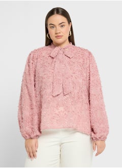 Ella Plus Textured Sheer Top With Tie Detail  - Image 1