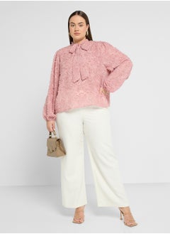 Ella Plus Textured Sheer Top With Tie Detail  - Image 4
