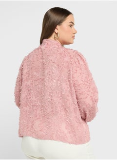 Ella Plus Textured Sheer Top With Tie Detail  - Image 2