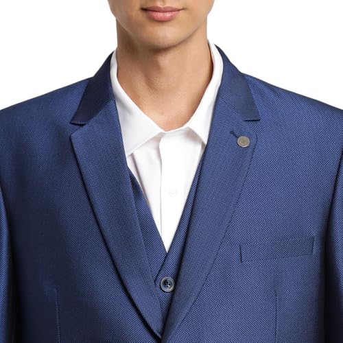 Turtle Men 100% Cotton Dobby Print Full Sleeve Three Piece Blue Party Suit - Image 5