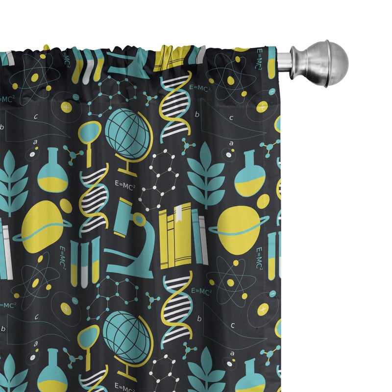 Ambesonne Curtains  Science Themed Biology Chemistry and Physics Protons Neutrons  Window Treatments 2 Panel Set for Living Room Bedroom  Pair of - 28"" x 95""  Turquoise Yellow - Image 1