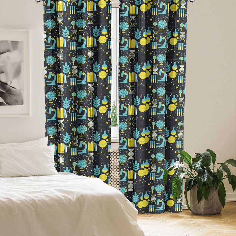 Ambesonne Curtains  Science Themed Biology Chemistry and Physics Protons Neutrons  Window Treatments 2 Panel Set for Living Room Bedroom  Pair of - 28"" x 95""  Turquoise Yellow - Image 4
