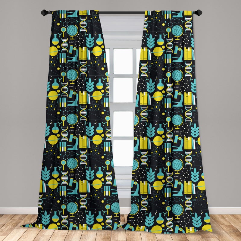 Ambesonne Curtains  Science Themed Biology Chemistry and Physics Protons Neutrons  Window Treatments 2 Panel Set for Living Room Bedroom  Pair of - 28"" x 95""  Turquoise Yellow - Image 3