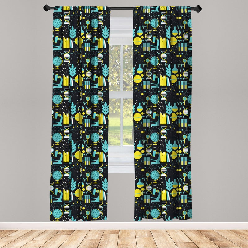 Ambesonne Curtains  Science Themed Biology Chemistry and Physics Protons Neutrons  Window Treatments 2 Panel Set for Living Room Bedroom  Pair of - 28"" x 95""  Turquoise Yellow - Image 2
