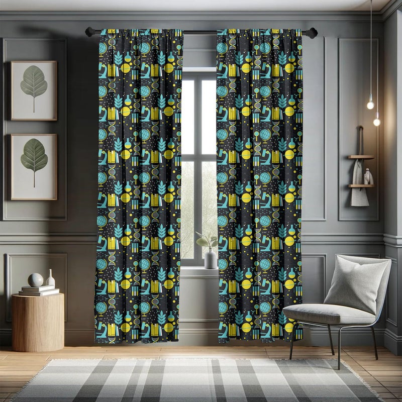 Ambesonne Curtains  Science Themed Biology Chemistry and Physics Protons Neutrons  Window Treatments 2 Panel Set for Living Room Bedroom  Pair of - 28"" x 95""  Turquoise Yellow - Image 5