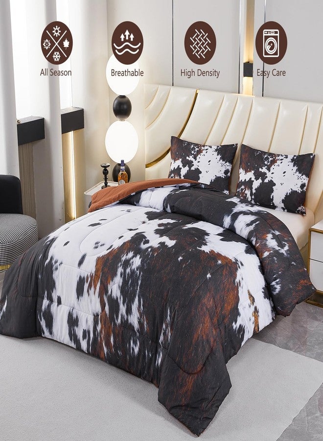 PERFEMET Black King Size Comforter Set 3 Pieces Cow Print Bedding Set Western Farmhouse Rustic Bed Comforter Animal Cowhide Quilt Set for Bedroom Decoration - Image 3