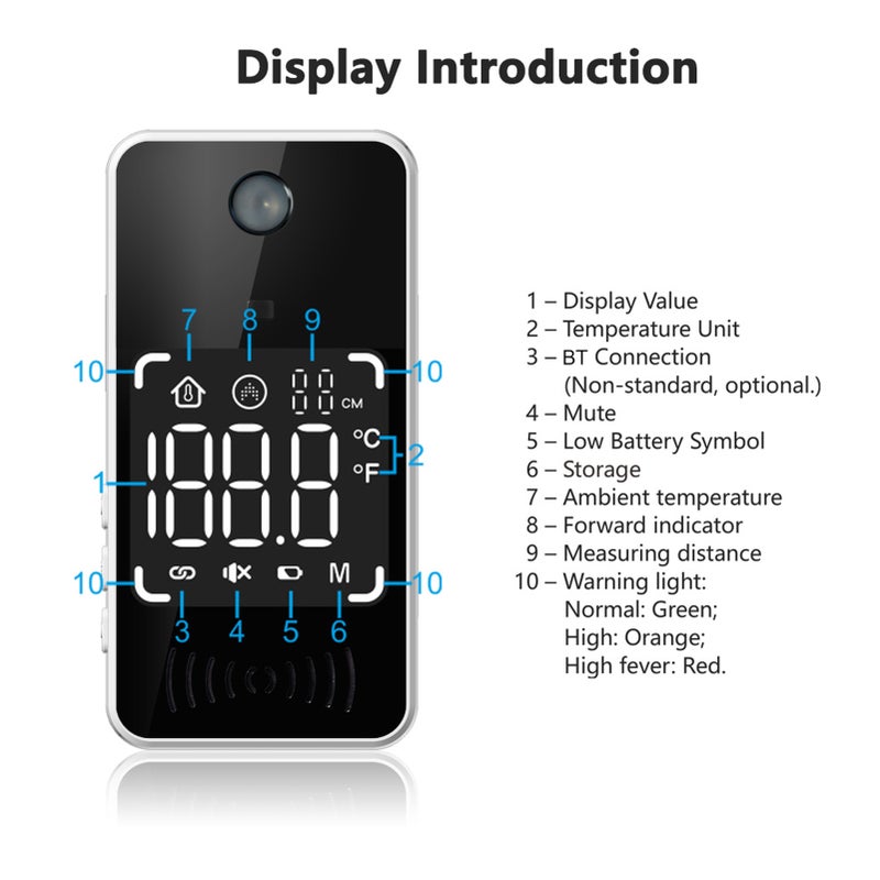 Non-Contact Digital Forehead Thermometer 10cm-80cm Remote Auto Thermometer Wall-Mounted Infrared Thermometer °C / °F Unit Switch 12 Languages Voice Broadcast for Office Factories School Shops Restaurants - Image 3