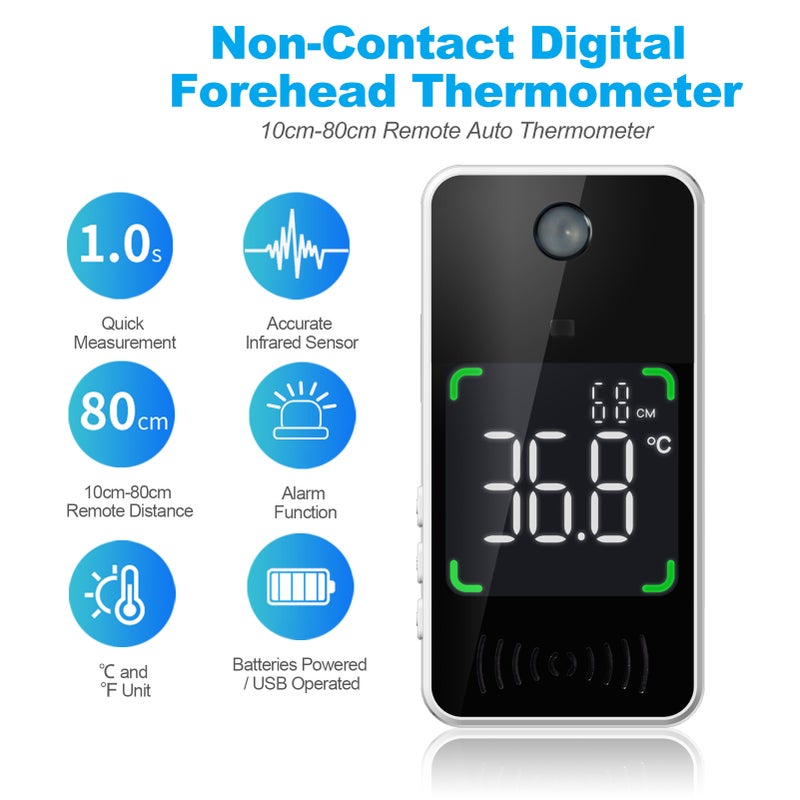 Non-Contact Digital Forehead Thermometer 10cm-80cm Remote Auto Thermometer Wall-Mounted Infrared Thermometer °C / °F Unit Switch 12 Languages Voice Broadcast for Office Factories School Shops Restaurants - Image 5