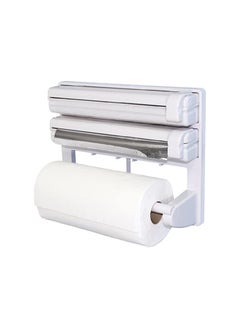 Generic Triple Tissue Paper Holder & Aluminum Foil Paper Roll Dispenser with Cutter – Kitchen, Shop, and Hotel Essential – White, Compact & Stylish for Organized Spaces  - Image 1