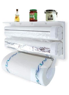 Generic Triple Tissue Paper Holder & Aluminum Foil Paper Roll Dispenser with Cutter – Kitchen, Shop, and Hotel Essential – White, Compact & Stylish for Organized Spaces  - Image 2