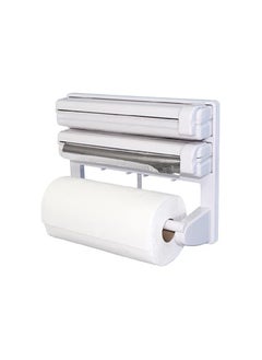 Generic Triple Tissue Paper Holder & Aluminum Foil Paper Roll Dispenser with Cutter – Kitchen, Shop, and Hotel Essential – White, Compact & Stylish for Organized Spaces  - Image 3