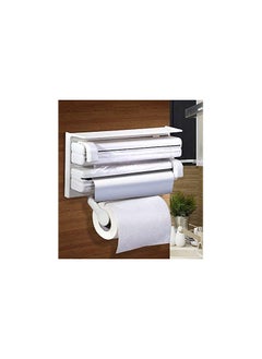 Generic Triple Tissue Paper Holder & Aluminum Foil Paper Roll Dispenser with Cutter – Kitchen, Shop, and Hotel Essential – White, Compact & Stylish for Organized Spaces  - Image 4