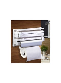 Generic Triple Tissue Paper Holder & Aluminum Foil Paper Roll Dispenser with Cutter – Kitchen, Shop, and Hotel Essential – White, Compact & Stylish for Organized Spaces  - Image 5