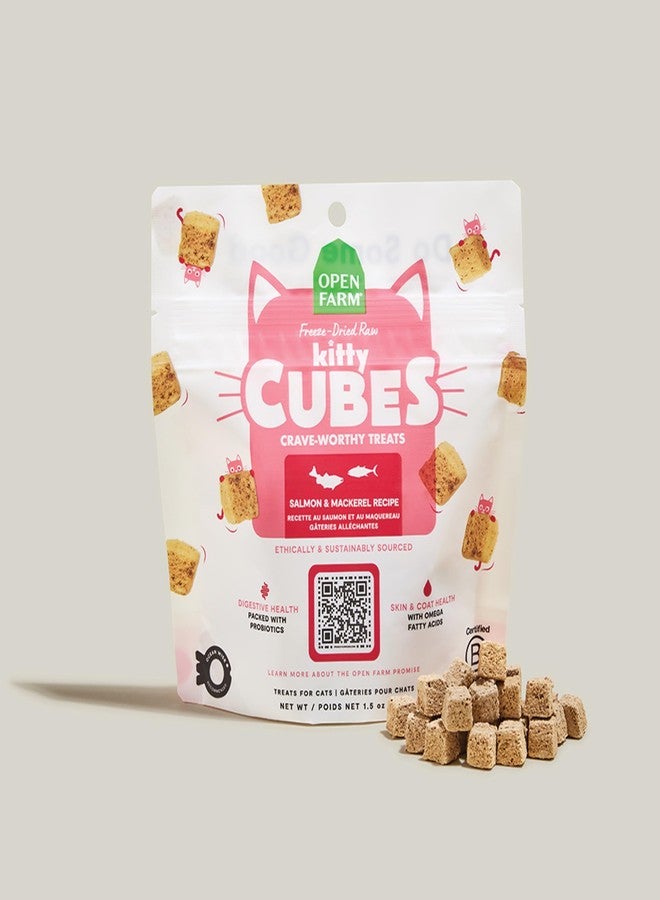 Open Farm أوبن فارم، كيتي كيوبز، مكافآت قطط مجففة بالتجميد، خالية من الحبوب، غنية بالبروتين مع البروبيوتيك، وأحماض أوميغا الدهنية، وأطعمة فائقة، بنكهة سمك السلمون والماكريل، عبوة 1.5 أونصة - Image 4