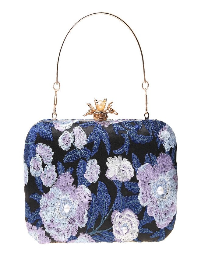 DA BODAN Womens Vintage Floral Beaded Sequin Tiny Clutch Embroidery Crossbody Evening Handbags for Wedding Party Prom, Dark Blue, 18 * 16cm - Image 1
